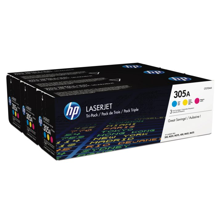 HP Pack de ahorro de 3 cartuchos de tóner original LaserJet 305A…