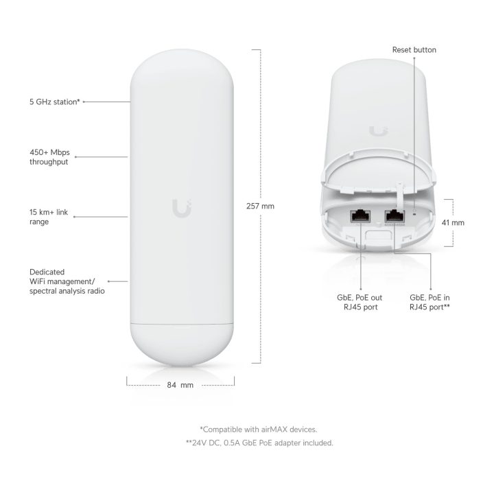 Ubiquiti NS-5AC Networks NanoStation AC 1000 Mbit/s White Power over…