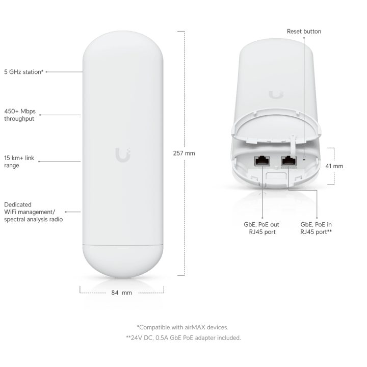 Ubiquiti NS-5AC Networks NanoStation AC 1000 Mbit/s White Power over…