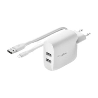 Carregador Belkin WCD001VF1MWH 24W 2x USB tipo A + cabo Lightning…