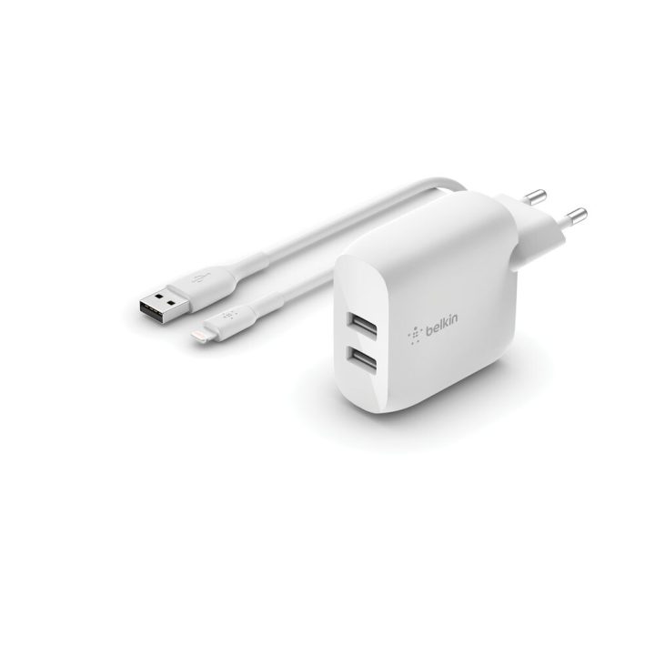 Belkin WCD001VF1MWH 24W 2x USB Type-A Charger + 1m Lightning to USB…