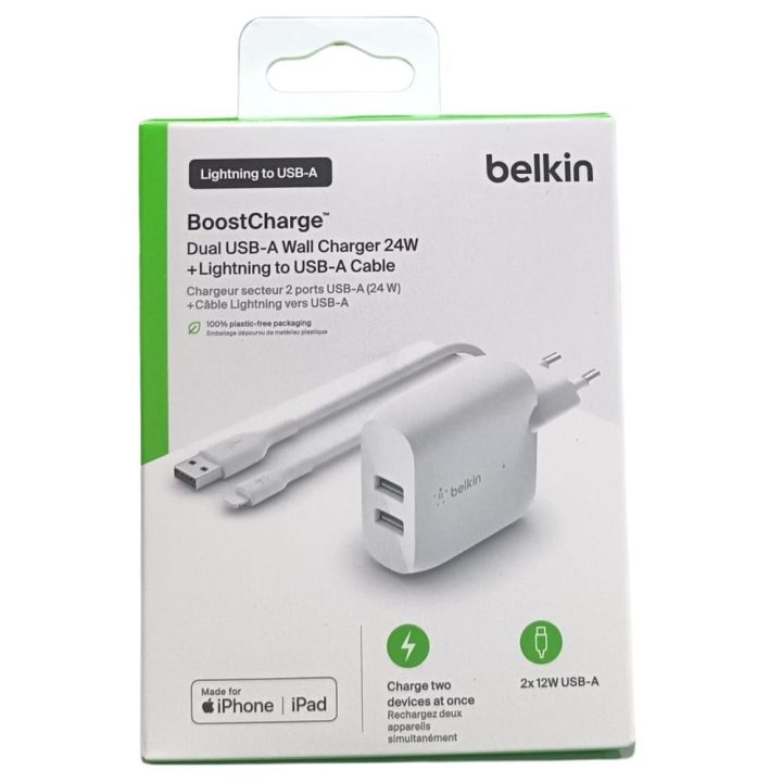 Carregador Belkin WCD001VF1MWH 24W 2x USB tipo A + cabo Lightning…