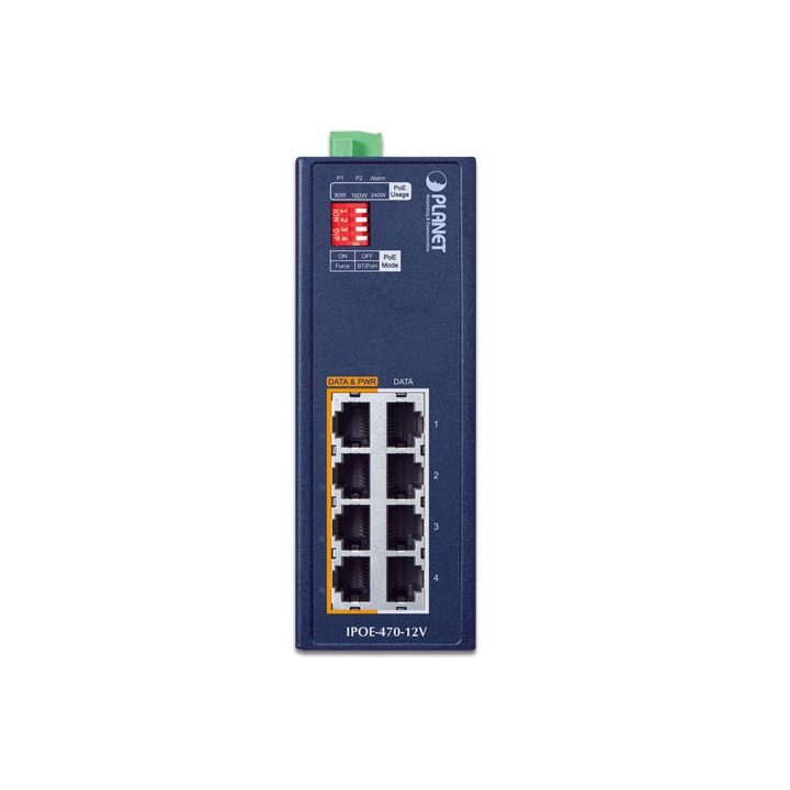Planet IPOE-470-12V Interruptor industrial de Ethernet Gigabit de 8…