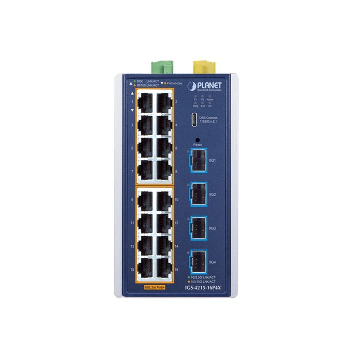 PLANET Industrial L2+ 16-Port 10/100/1000T 802.3at PoE+ 4-Port 10G…