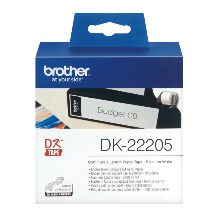 Brother DK-22205 fita para impressora de etiquetas Preto sobre branco