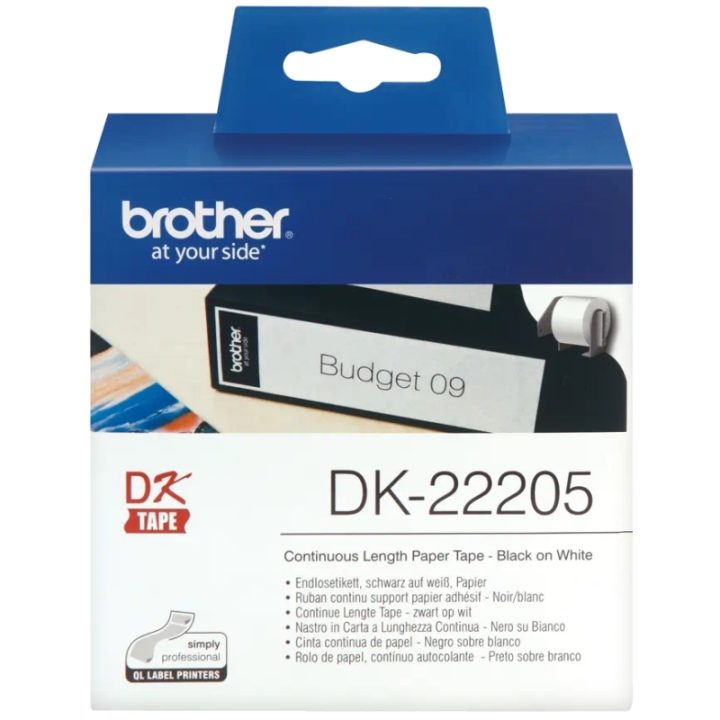 Brother DK-22205 fita para impressora de etiquetas Preto sobre branco