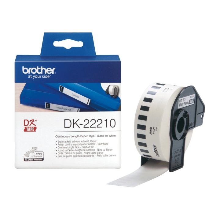 Brother DK-22210 fita para impressora de etiquetas Preto sobre branco