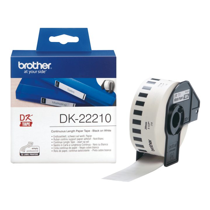 Brother DK-22210 fita para impressora de etiquetas Preto sobre branco