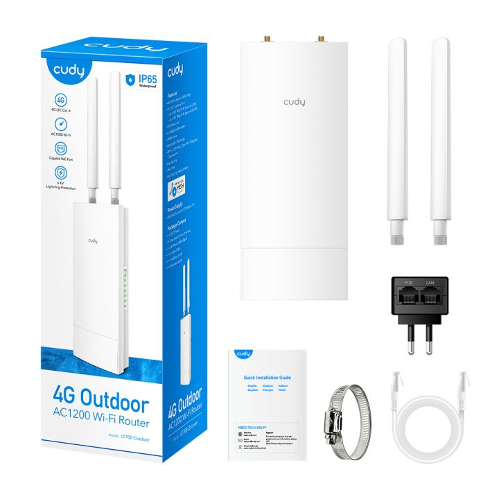Router Wi-Fi Cudy Indoor/Outdoor 4G Cat 6 AC1200, LT700 Outdoor 1.0…