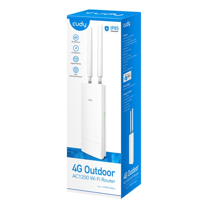 Router Wi-Fi Cudy Indoor/Outdoor 4G Cat 6 AC1200, LT700 Outdoor 1.0…