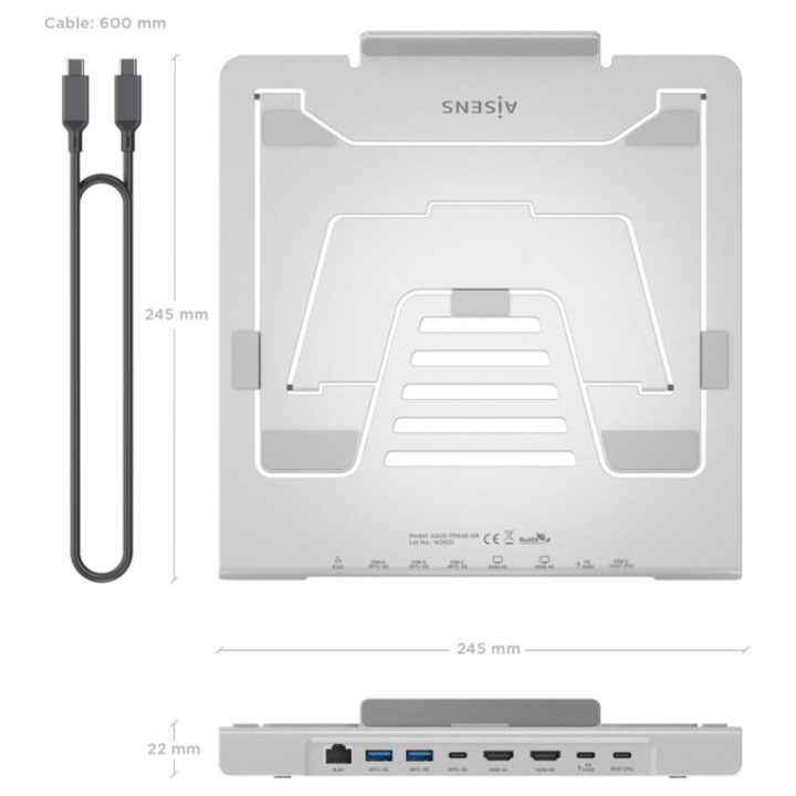 AISENS Suporte de Mesa Ajustável para Portátil / Tablet com Docking…