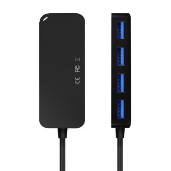 AISENS USB 3.0 Hub, Type A/M-4x Type A/F, Black, 15cm