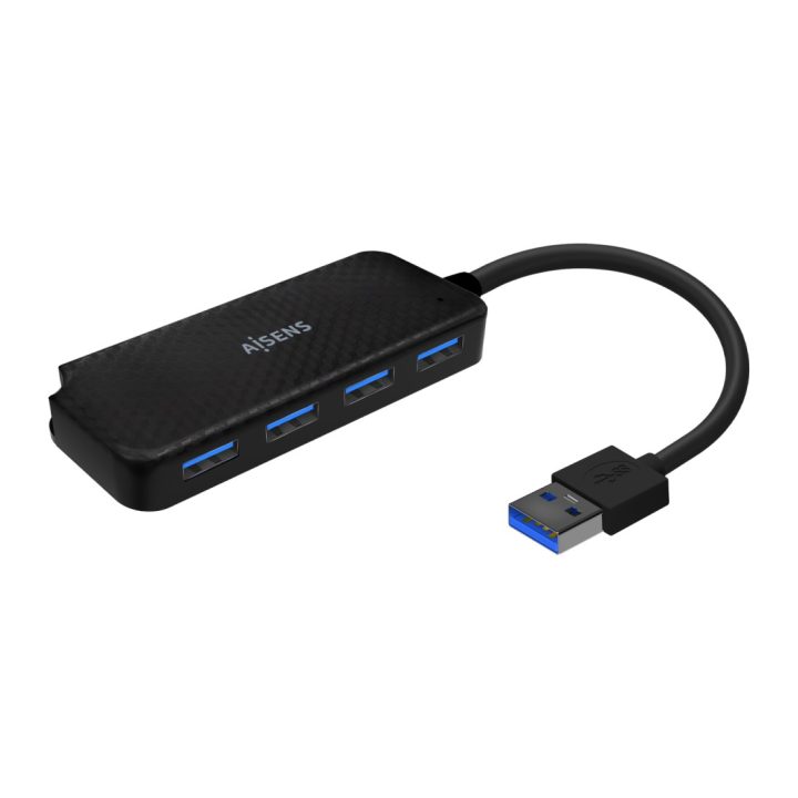AISENS USB 3.0 Hub, Type A/M-4x Type A/F, Black, 15cm