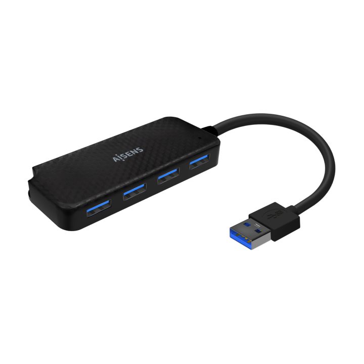 AISENS USB 3.0 Hub, Type A/M-4x Type A/F, Black, 15cm