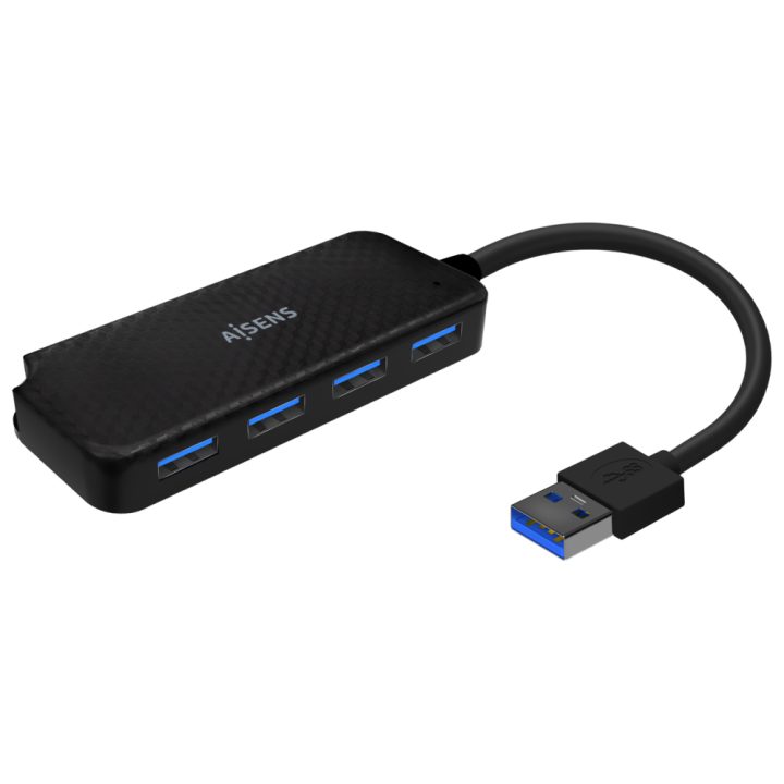 AISENS USB 3.0 Hub, Type A/M-4x Type A/F, Black, 15cm