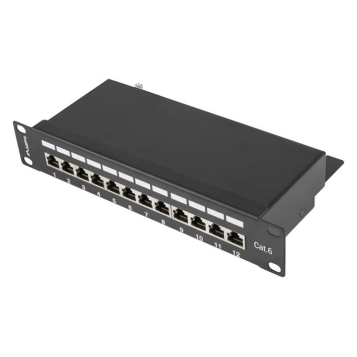Patch panel Lanberg 12 portas 1U cat.6 10 polegadas blindado preto…
