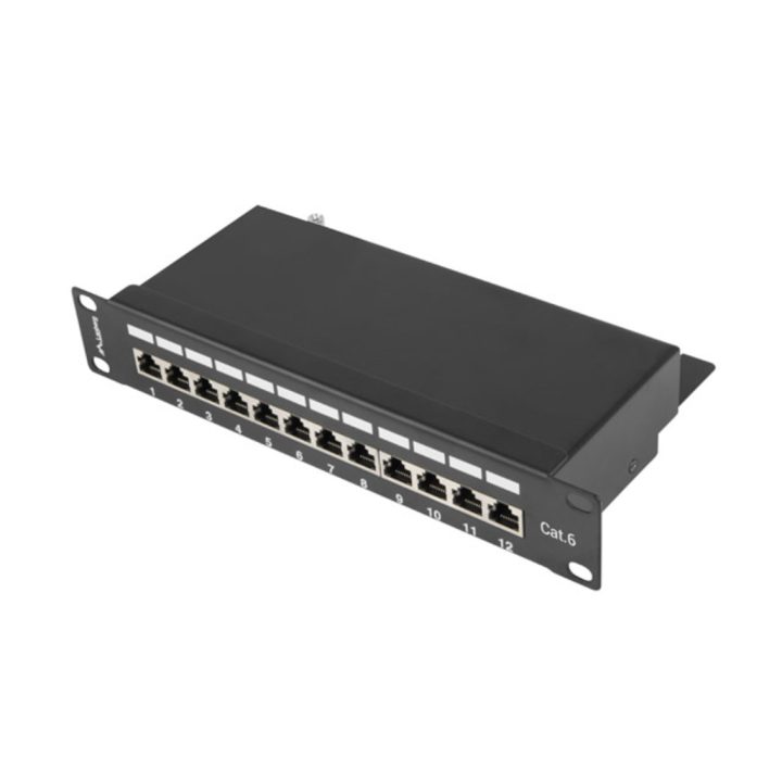 Patch panel Lanberg 12 portas 1U cat.6 10 polegadas blindado preto…