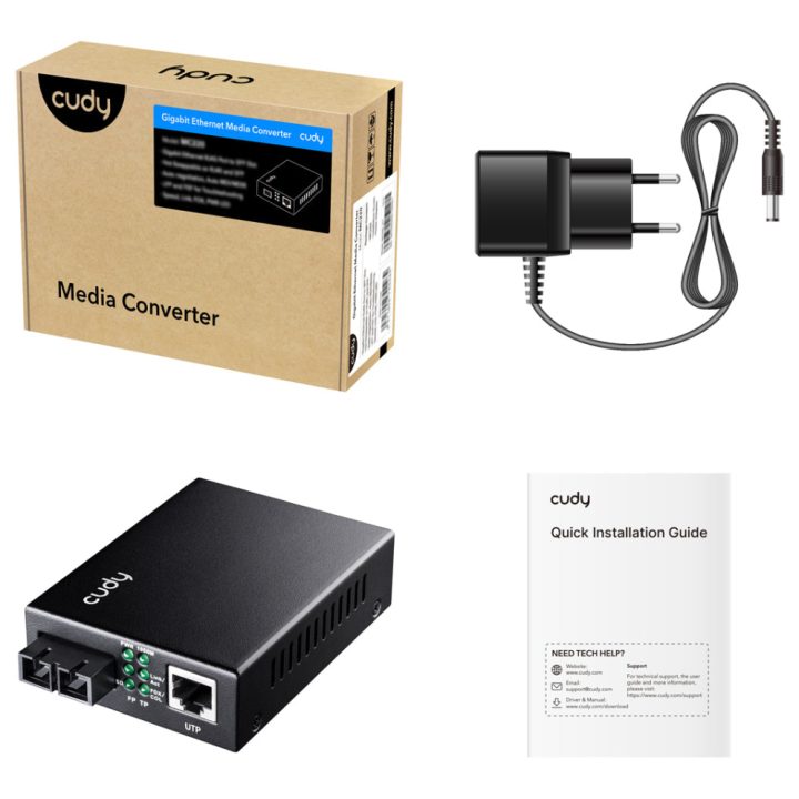 Cudy MC100GSA-20 1000 Mbit/s 1310 nm Single-mode Media Converter Black