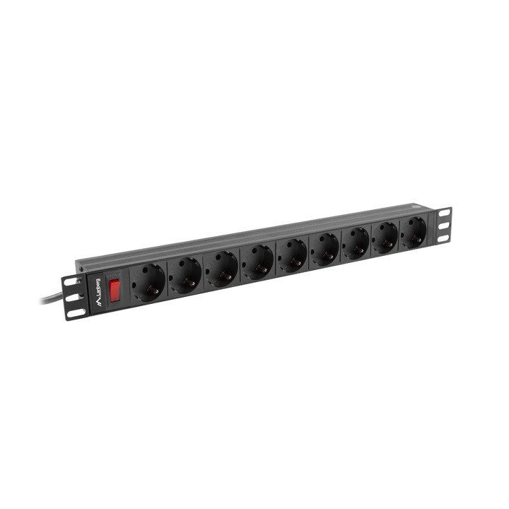 Regleta Lanberg 1U 16A 9x Schuko rack 19 polegadas 3m preto…