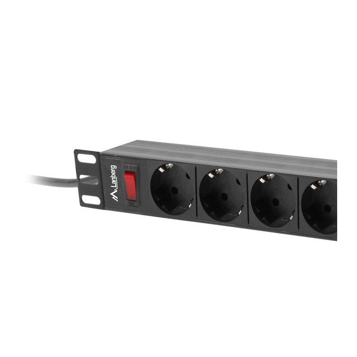 Regleta Lanberg 1U 16A 9x Schuko rack 19 polegadas 3m preto…