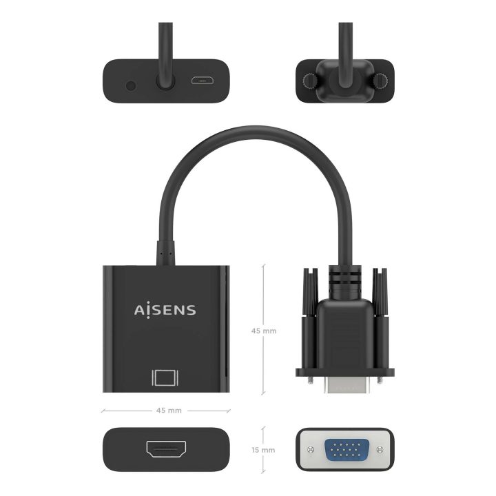 AISENS Cable conversor SVGA+Audio a HDMI, SVGA/M+Jack 3.5/H+USB…