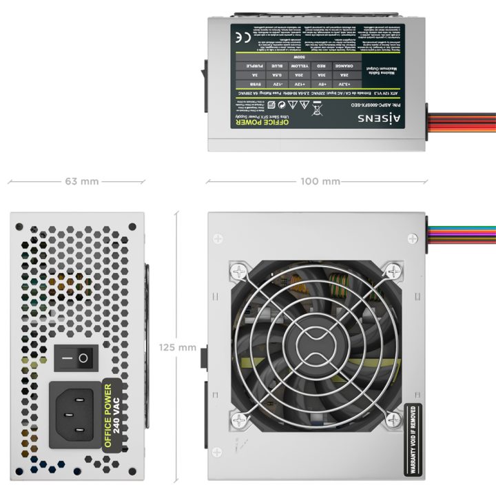 AISENS Fonte de Alimentação SFX 500W OEM, Prateado