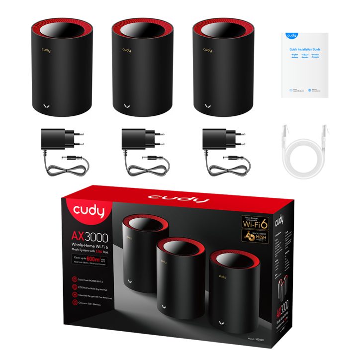 Cudy M3000 3-Pack Dual Band (2.4 GHz / 5 GHz) Wi-Fi 6 (802.11ax)…
