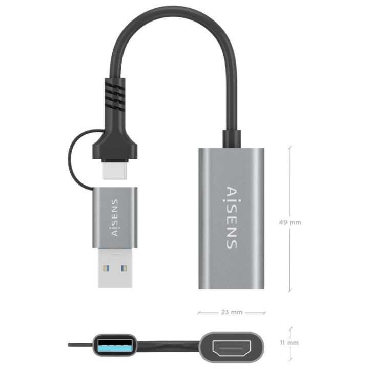 AISENS Aluminum USB-A+USB-C to HDMI 1080P@60Hz Converter…