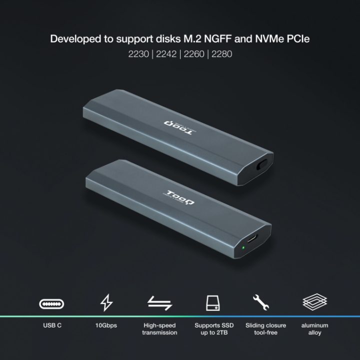 TooQ Shura External Enclosure for Solid State Drive (SSD) Gray M.2