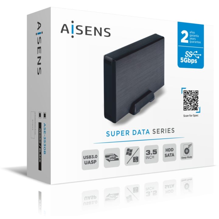 AISENS Caixa externa 3,5" ASE-3530B SATA a USB 3.0/USB 3.1 Gen1, Preta