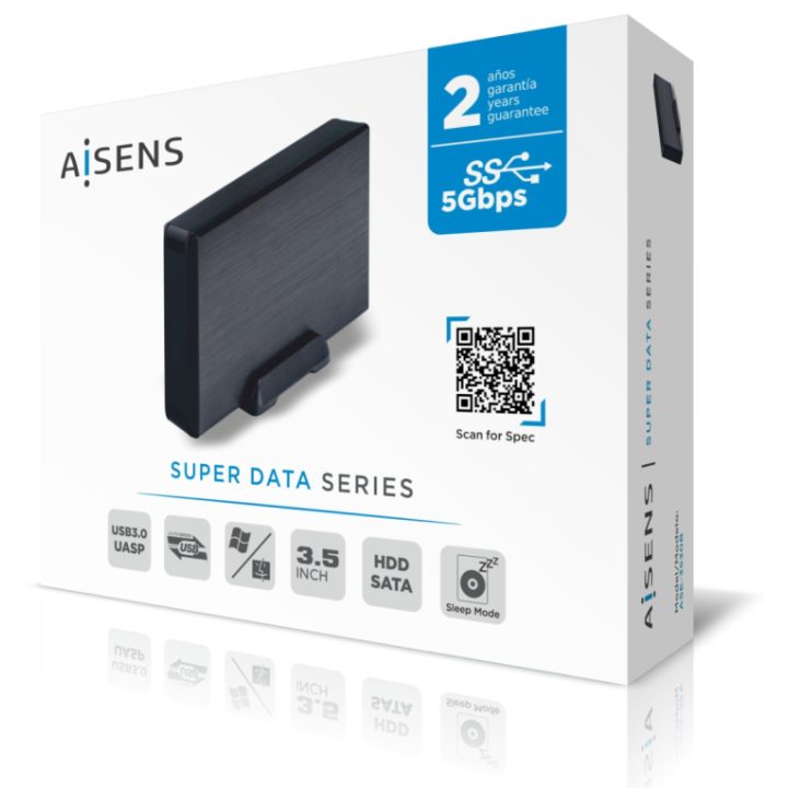 AISENS Caixa externa 3,5" ASE-3530B SATA a USB 3.0/USB 3.1 Gen1, Preta