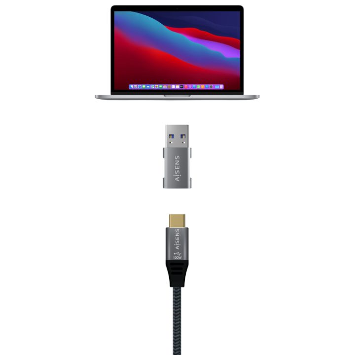 AISENS Mini USB 3.2 GEN2 10G 3A Adapter, USB-C/H-A/M, Gray