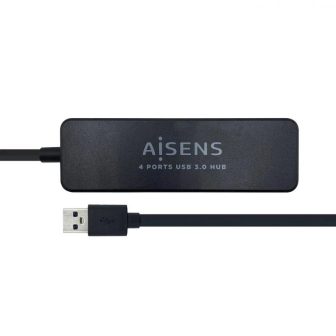 Hub USB 3.0 AISENS, Tipo A/M - 4 x Tipo A/H, Preto, 30 cm