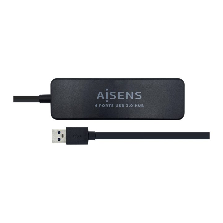 AISENS Hub USB 3.0, Tipo A/M - 4 x Tipo A/H, Negro, 30 cm