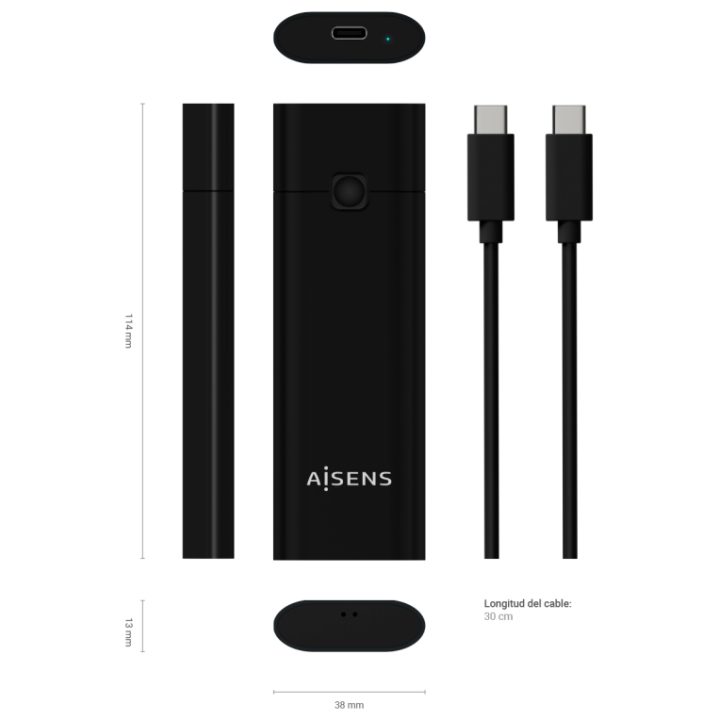 AISENS Caixa Externa M.2 (NGFF) ASM2-020B NVMe para USB3.2 GEN2, Preta