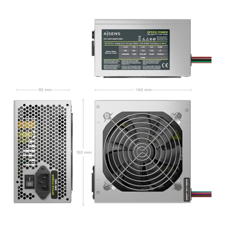 AISENS Fonte de Alimentação ATX 500W OEM, Prateado