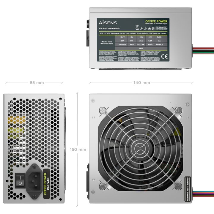 AISENS ATX 500W OEM Power Supply, Silver