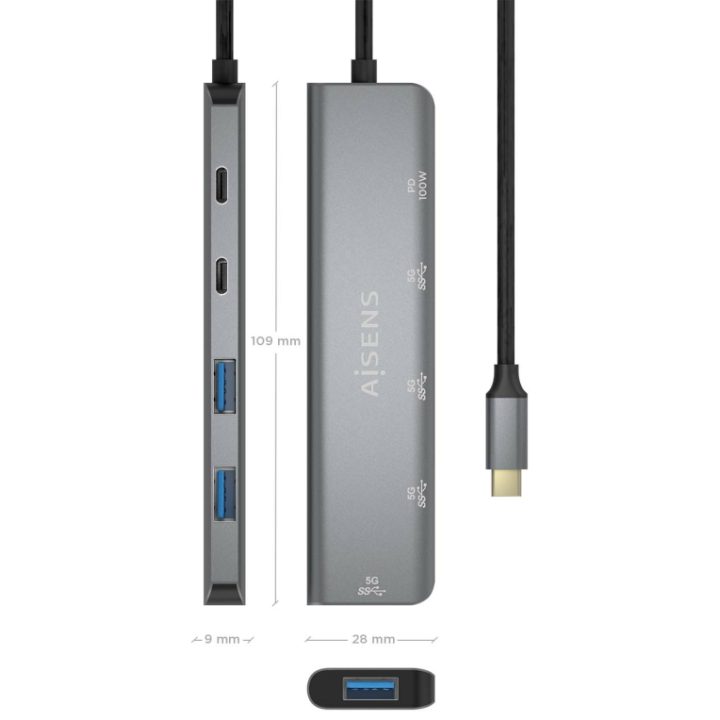 AISENS USB 3.2 Gen1 5G USB-C Hub, USB-C/M-1xUSB-C…