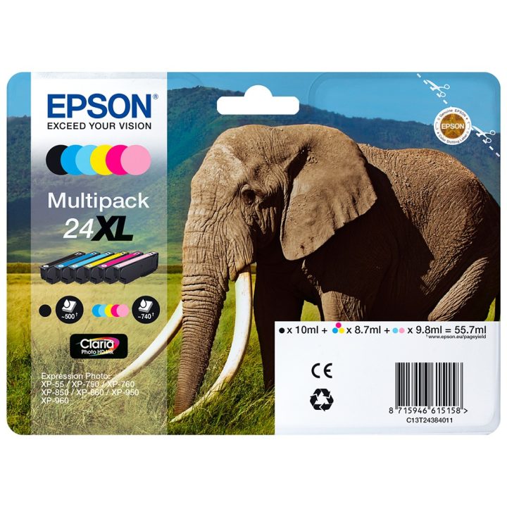 Tinta magenta Epson Elephant 24XL Claria Photo HD Elefantes