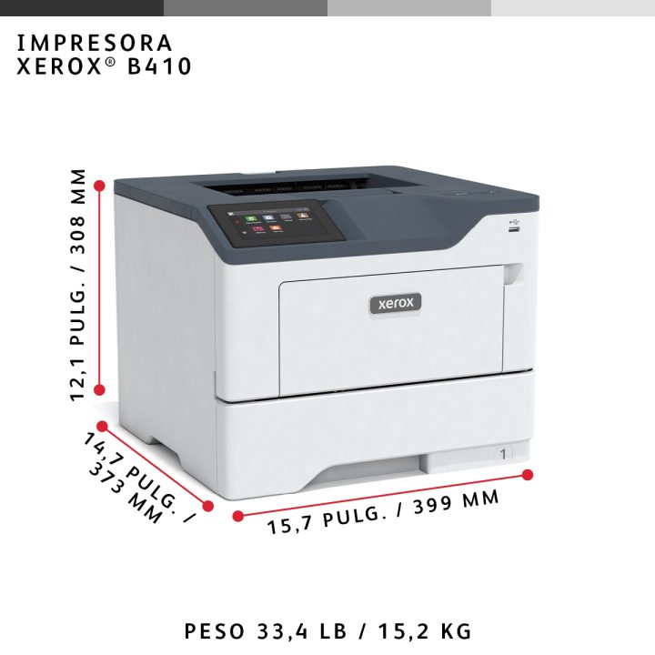 Xerox B410 A4 47 ppm Impresora a doble cara PS3 PCL5e/6 2 bandejas…