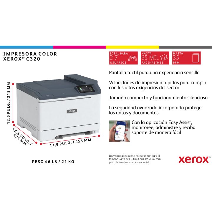 Xerox C320 A4 33 ppm Impressora sem fios a dupla face PS3 PCL5e/6 2…