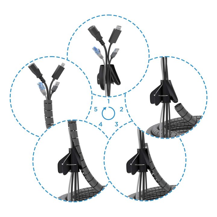 AISENS Spiral Cable Organizer 25mm, Black, 10.0m