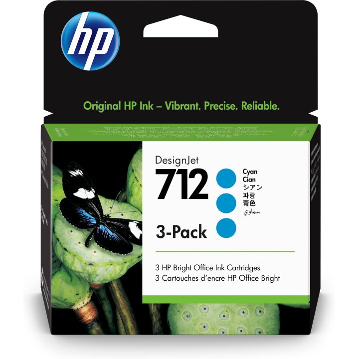 HP 3-Pack of HP DesignJet 712 Cyan Ink Cartridges, 29 ml