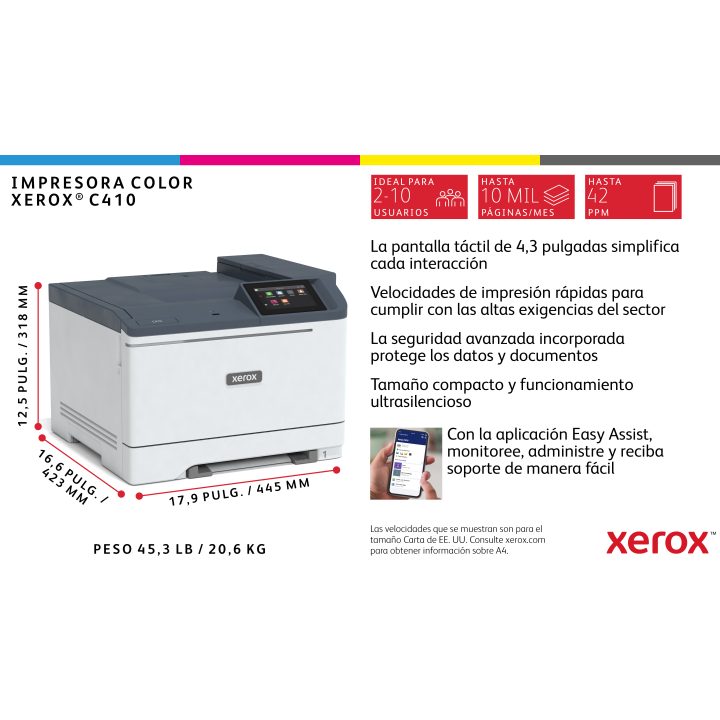 Xerox C410 A4 40 ppm Duplex Printer PS3 PCL5e/6 2 Trays 251 Sheets