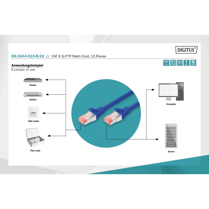 Digitus DK-1644-010-B-10 cable de red Azul 1 m Cat6 S/FTP (S-STP)