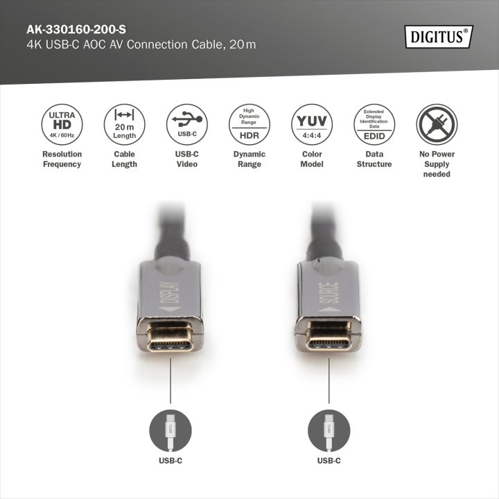 Digitus AK-330160-200-S cabo USB USB 3.2 Gen 1 (3.1 Gen 1) USB C Preto