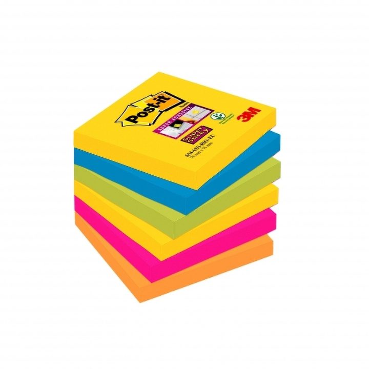 Pack of 6 Notepads 90 Sheets Super Sticky Notes 76x76mm Assorted…