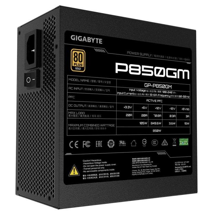 GIGABYTE P850GM Power Supply Unit 850 W 20+4 pin ATX ATX Black