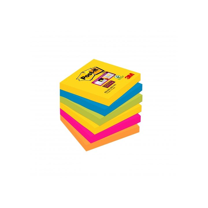 Pack of 6 Notepads 90 Sheets Super Sticky Notes 76x76mm Assorted…