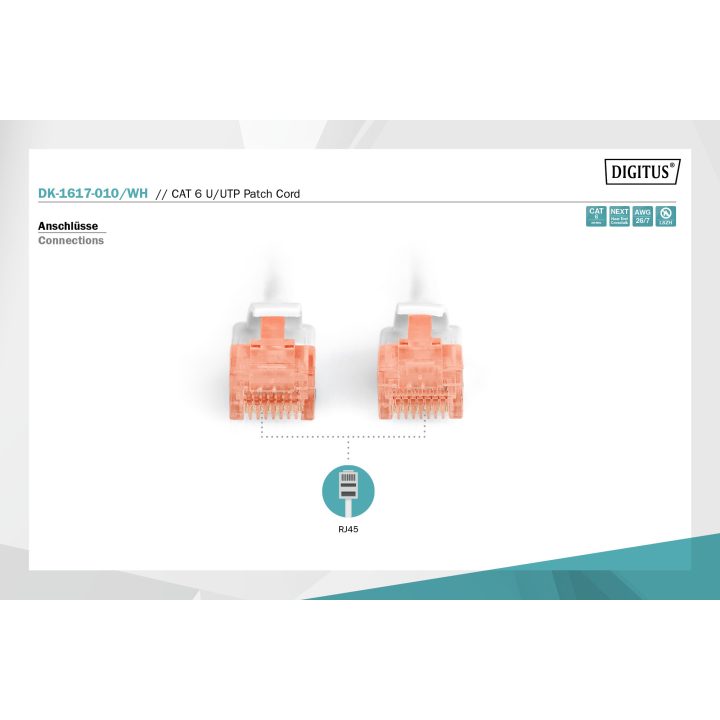 Digitus DK-1617-010/WH cabo de rede Branco 1 m Cat6 U/UTP (UTP)
